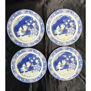 Epoch By Noritake Mr Snowman 4 Salad Dessert Plates 7.5" Blue White Dove Winter